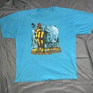 Blue Nature Bison Graphic T Shirt Indian Eagle Nature Print  Unknown Size